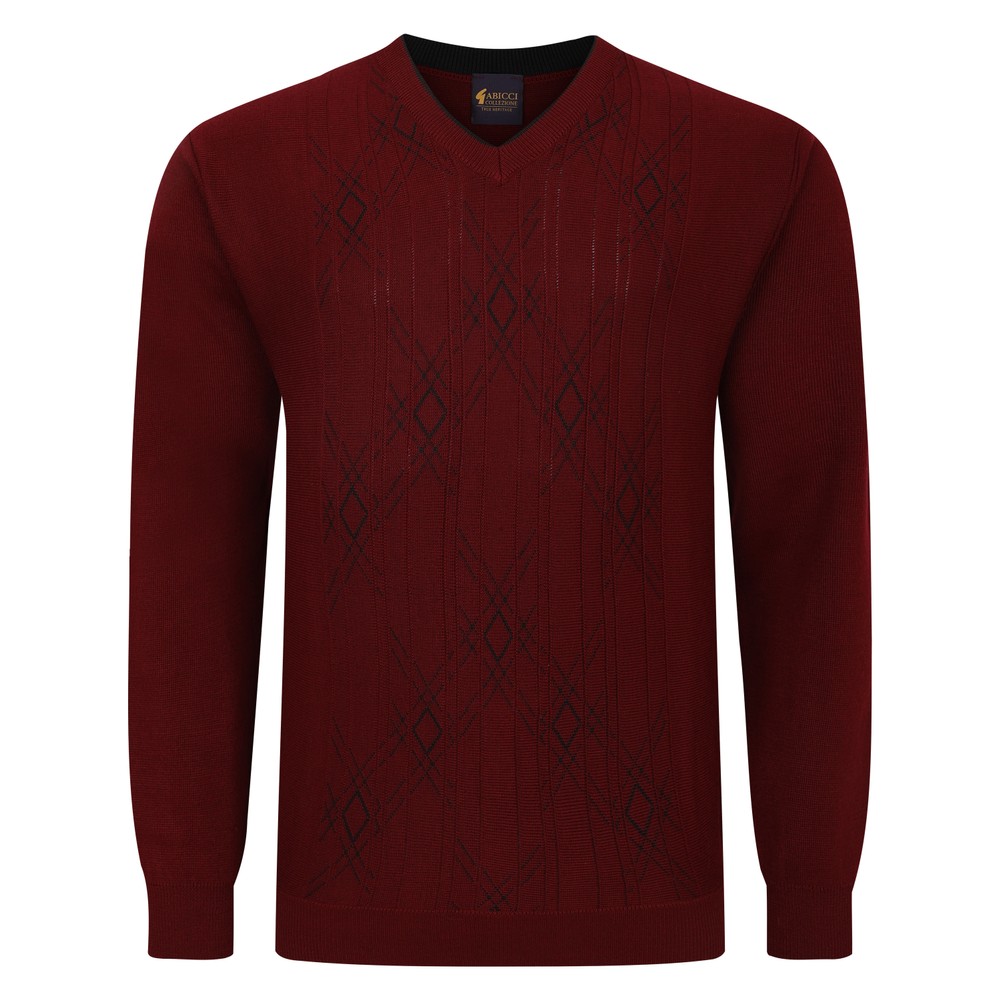 Long Sleeve Pattern Front V Neck Jumper Berry