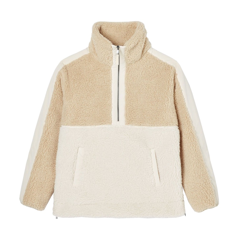 Womens Tilly Oatmeal Half Zip Borg Fleece Oatmeal
