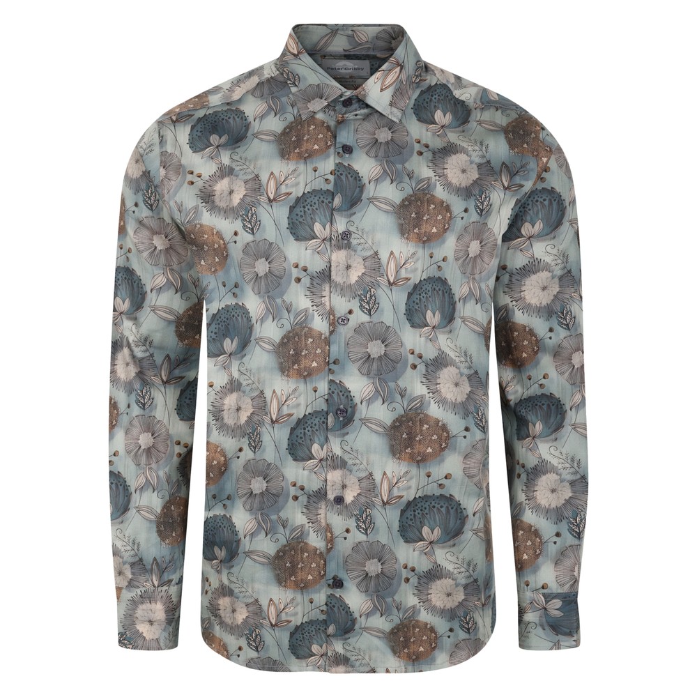 Cotton Satine Printed Long Sleeve Shirt Sage