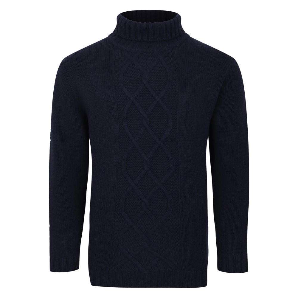 Cable Front Roll Neck Sweater Navy