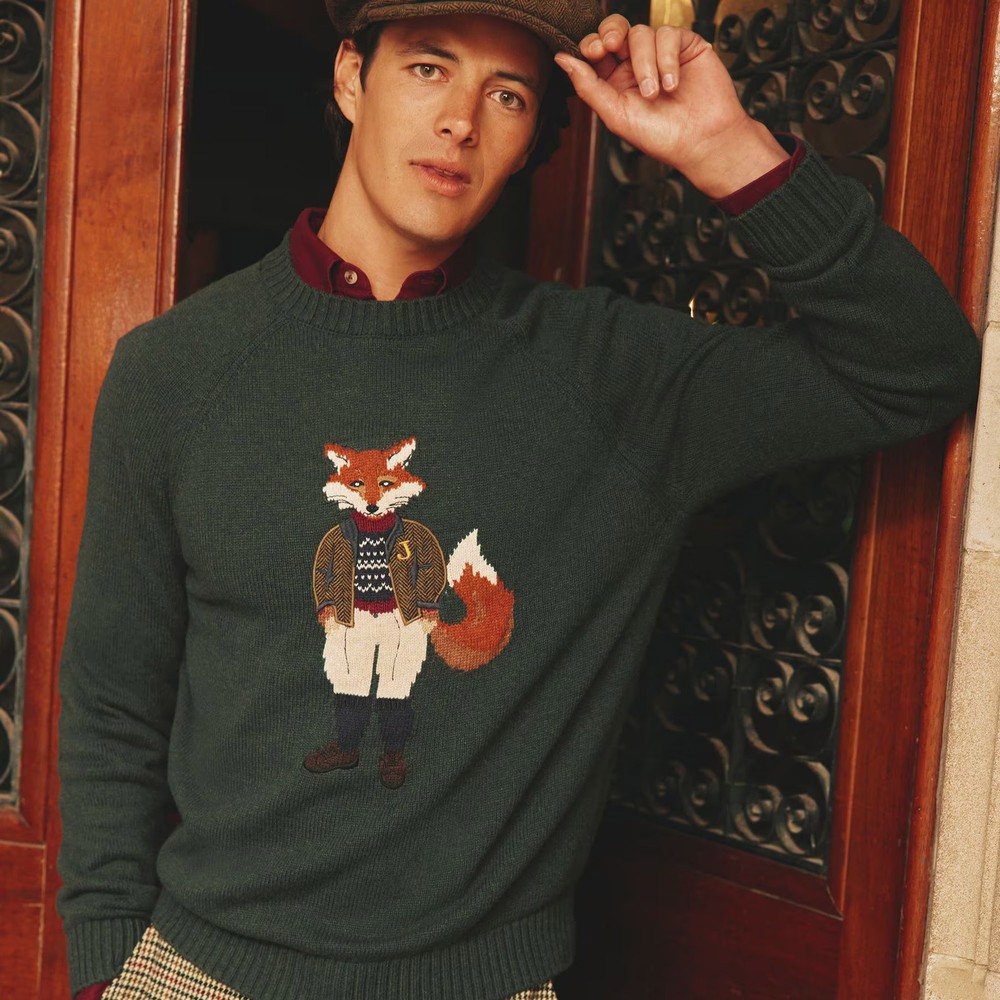 Joules Mens Fenton Fox Knitwear Green