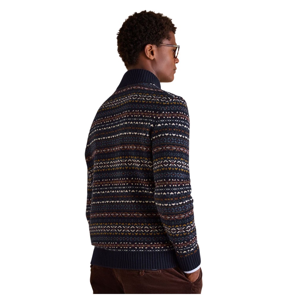 Mens Fairisle Navy Quarter Zip Navy