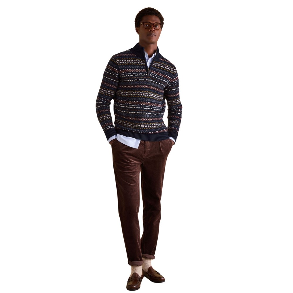 Mens Fairisle Navy Quarter Zip Navy