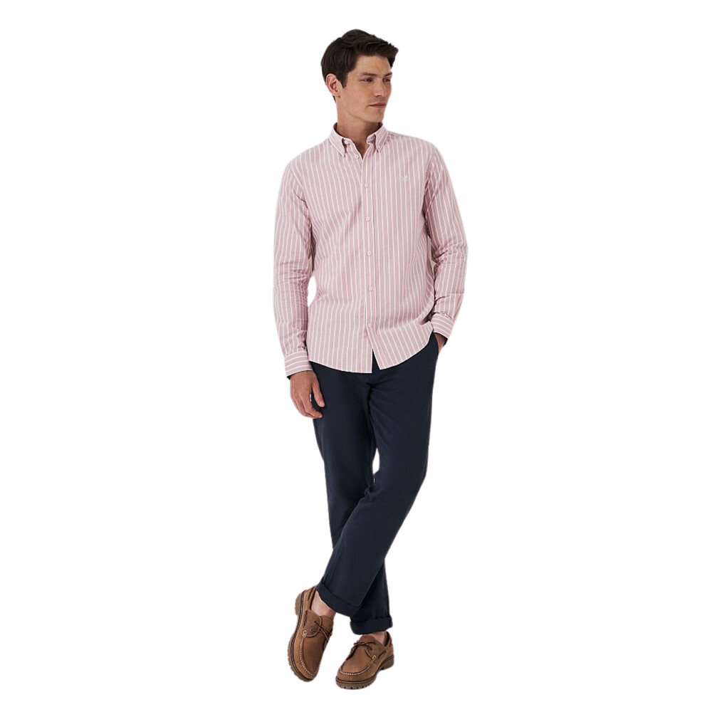 Anders Twin Stripe Long Sleeve Oxford Shirt Rose Pristine