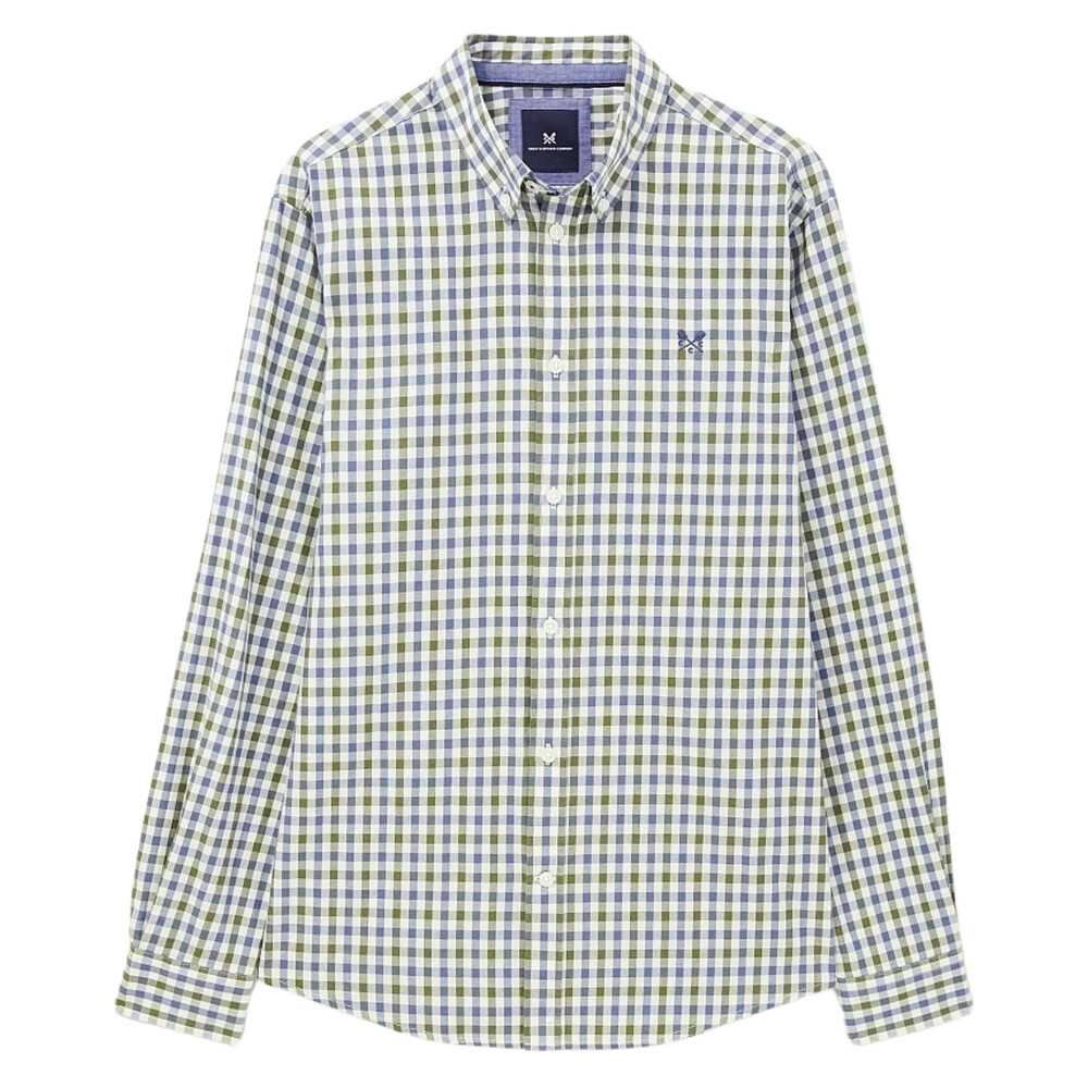Crew Clothing Tattersall Twill Check Long Sleeve Shirt Steel Blue Pristine