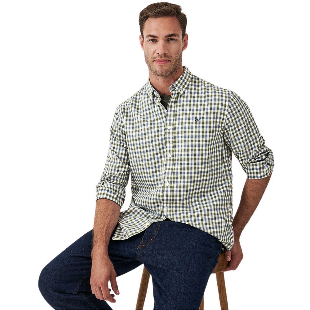 Crew Clothing Tattersall Twill Check Long Sleeve Shirt Steel Blue Pristine