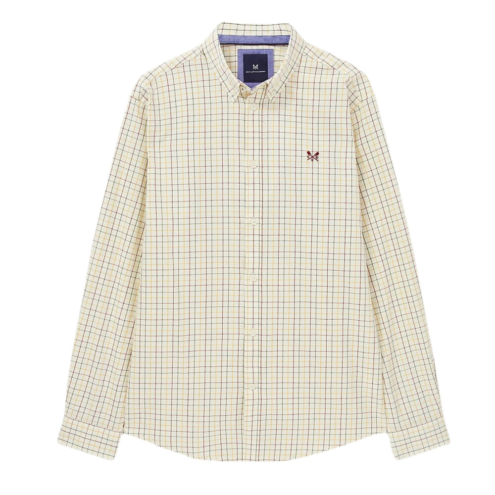 Crew Clothing Matthew Tattersall Check Long Sleeve Shirt Olive Gold Burgundy