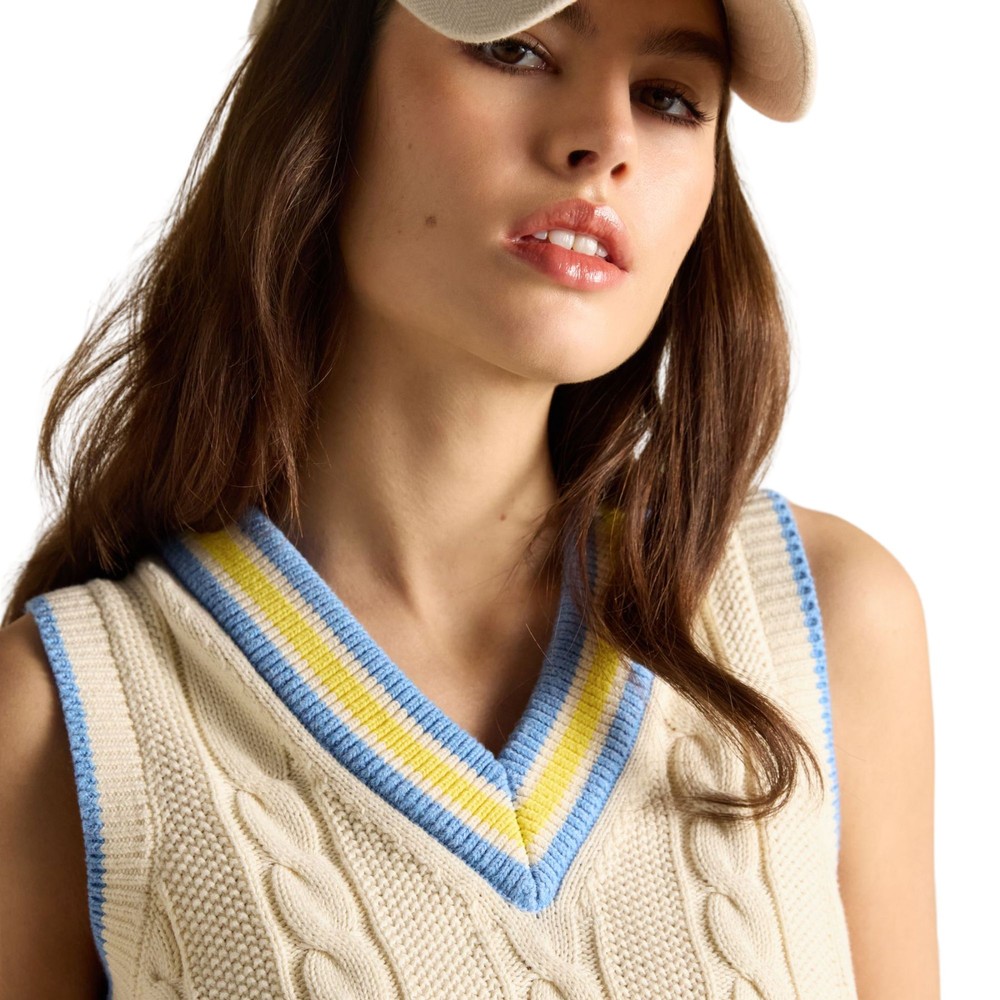 Womens Deuce Knitted Vest Cream