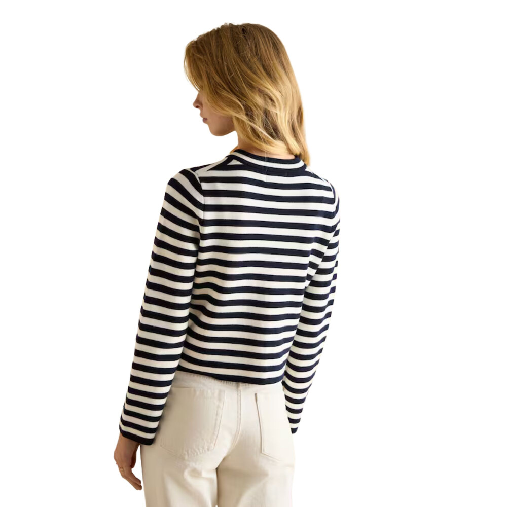 Catherine Cotton Striped Cardigan Navy