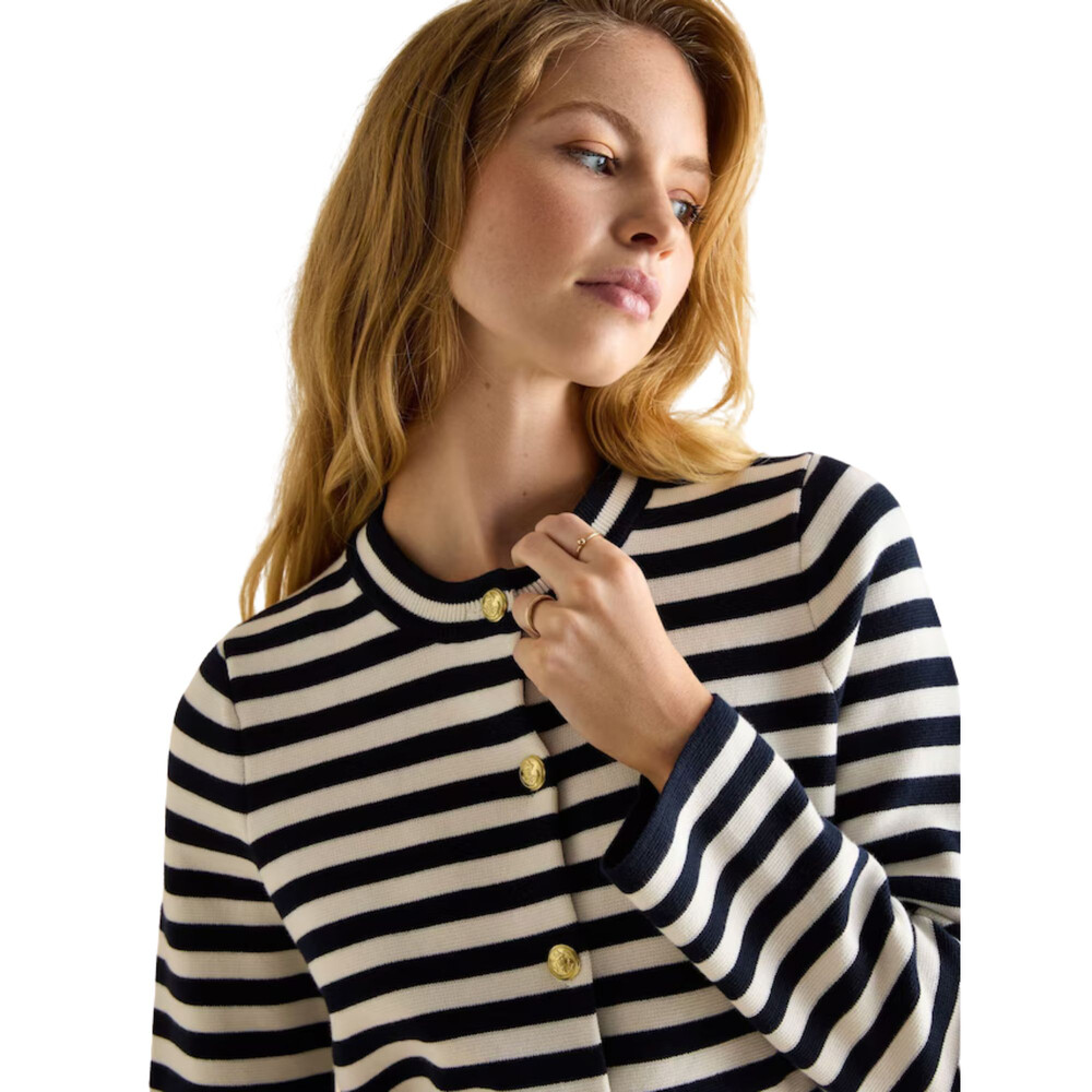 Catherine Cotton Striped Cardigan Navy