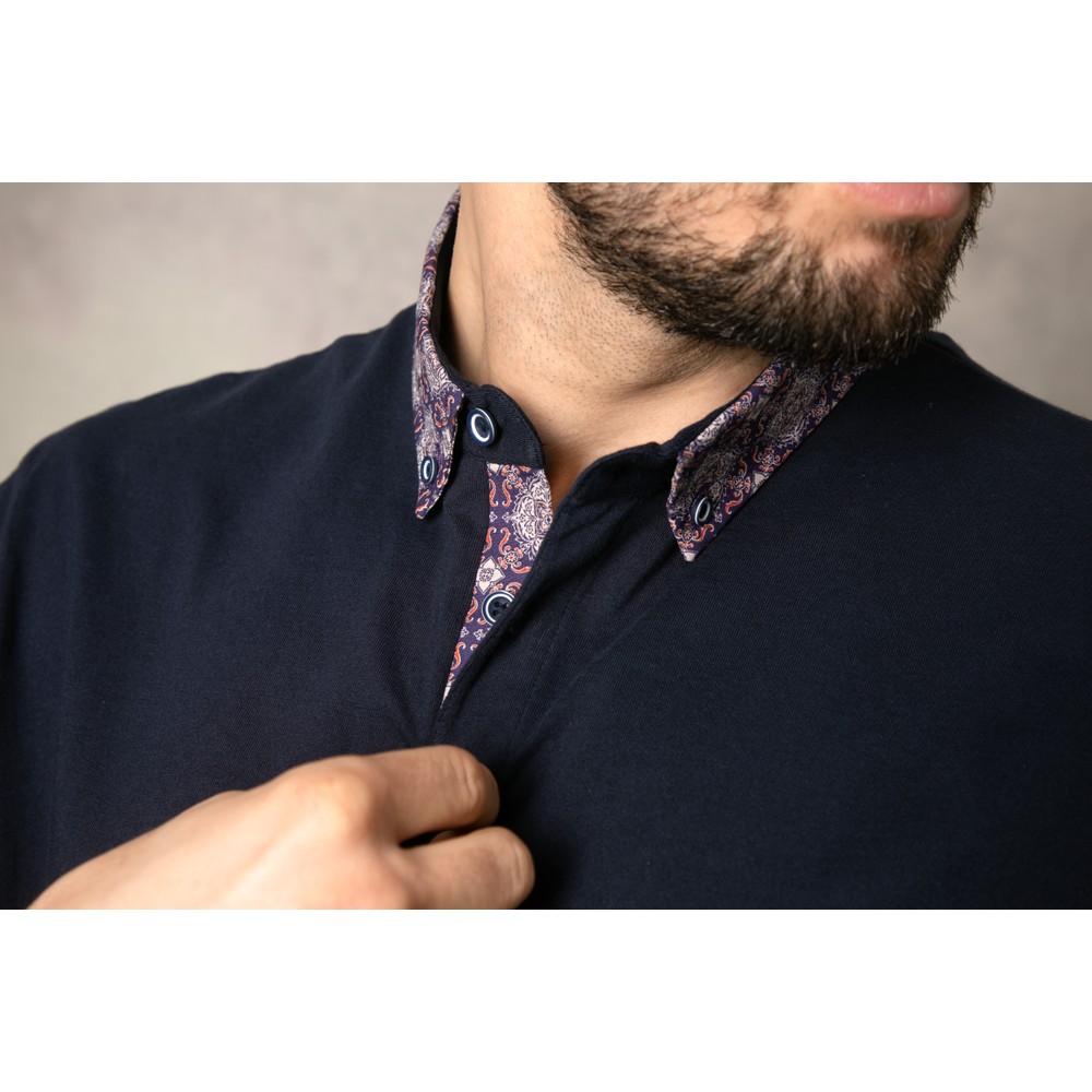 Navy Printed Collar Polo Shirt Navy
