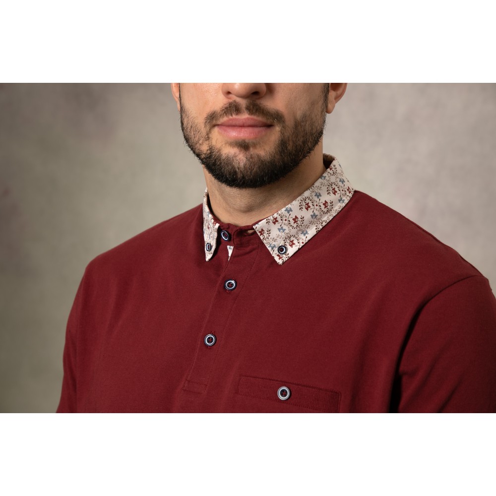 Maroon Printed Collar Polo Shirt Maroon