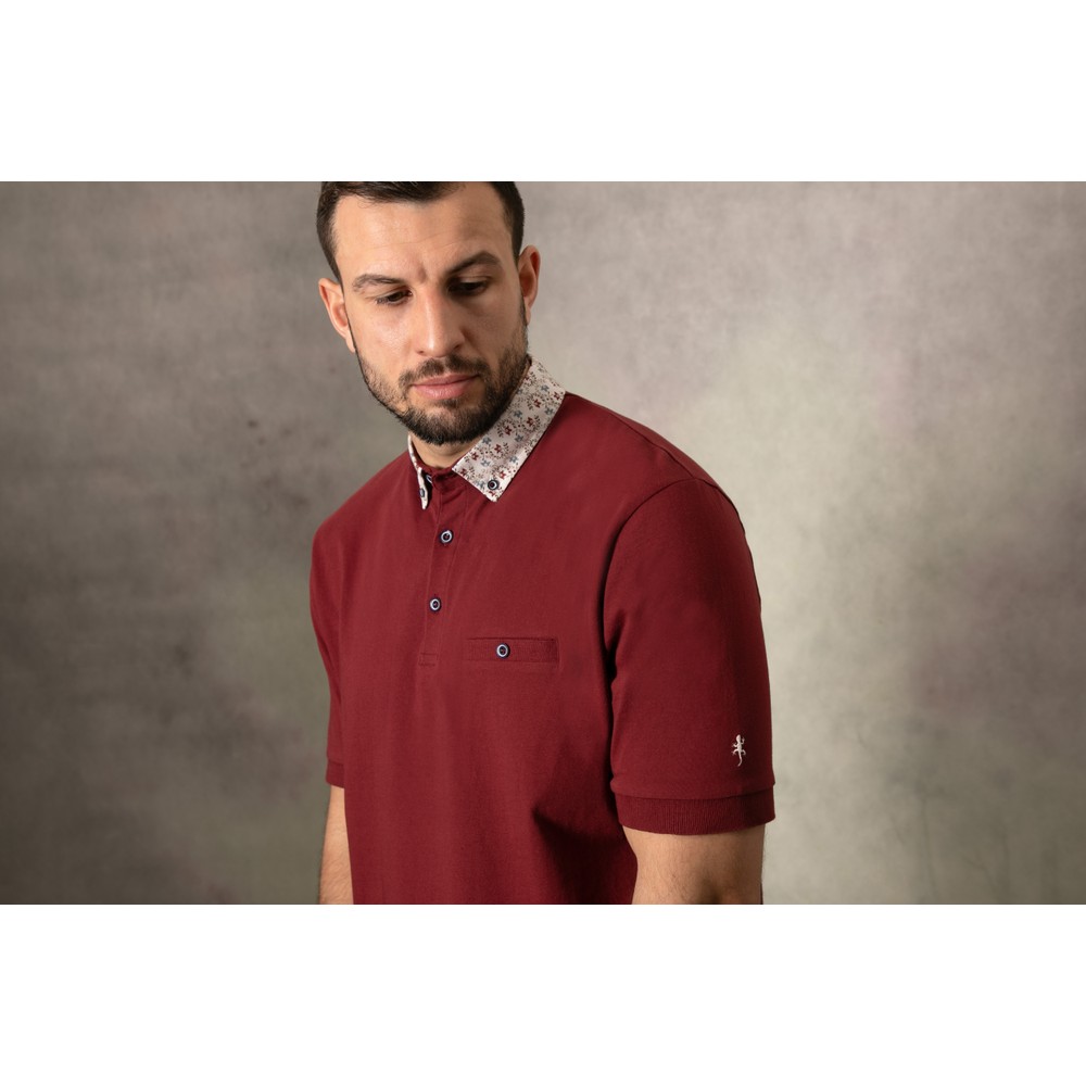 Maroon Printed Collar Polo Shirt Maroon