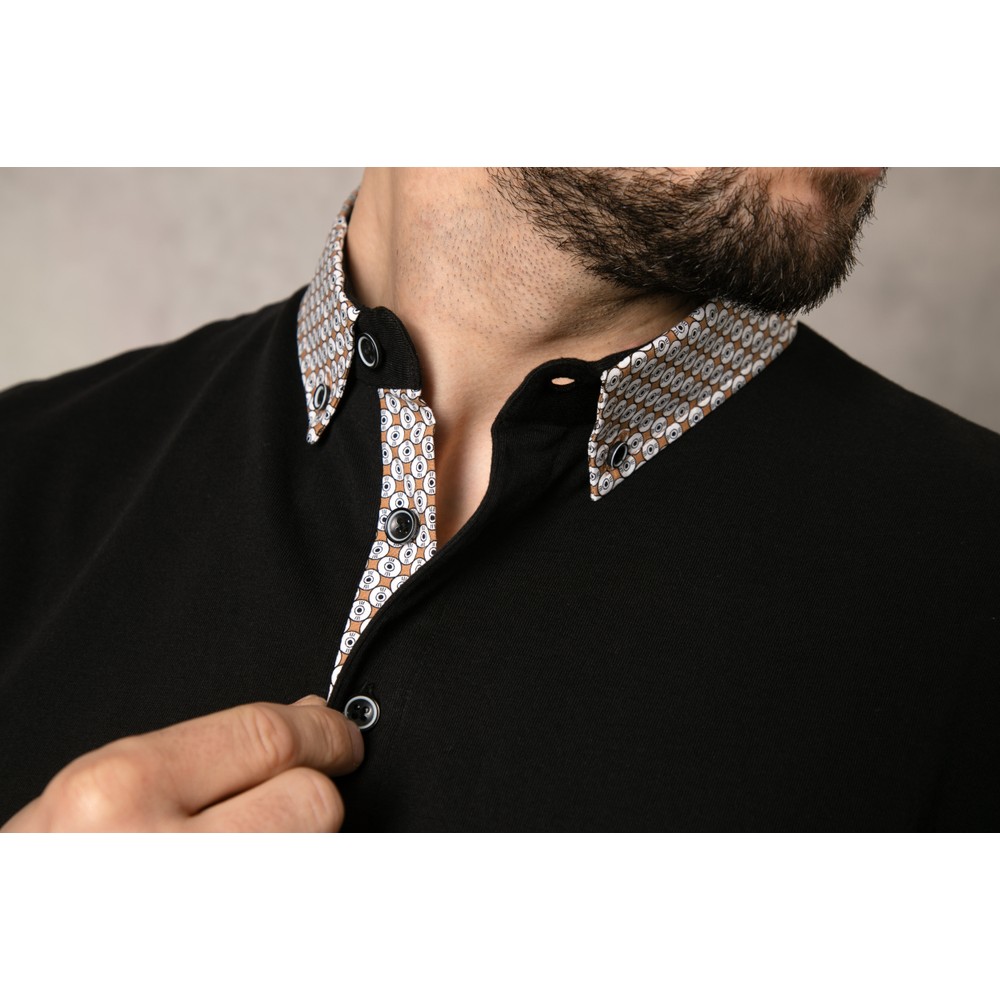 Black Printed Collar Polo Shirt Black