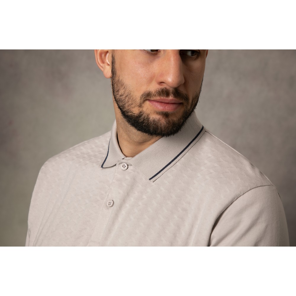 Silver Zig Zag Button Polo Shirt Silver