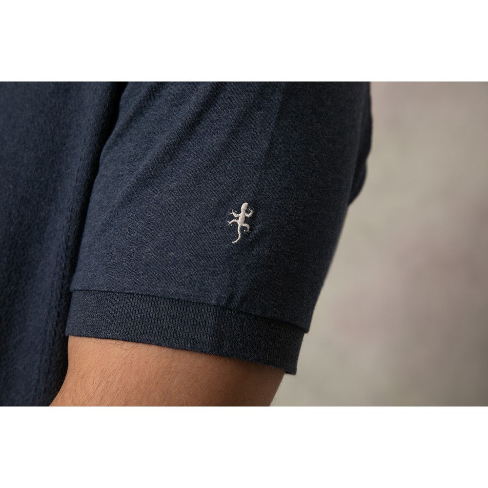 Denim Textured Zipper Polo Shirt Denim