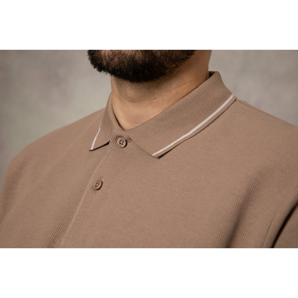 Clay Waffle Button Polo Shirt Clay