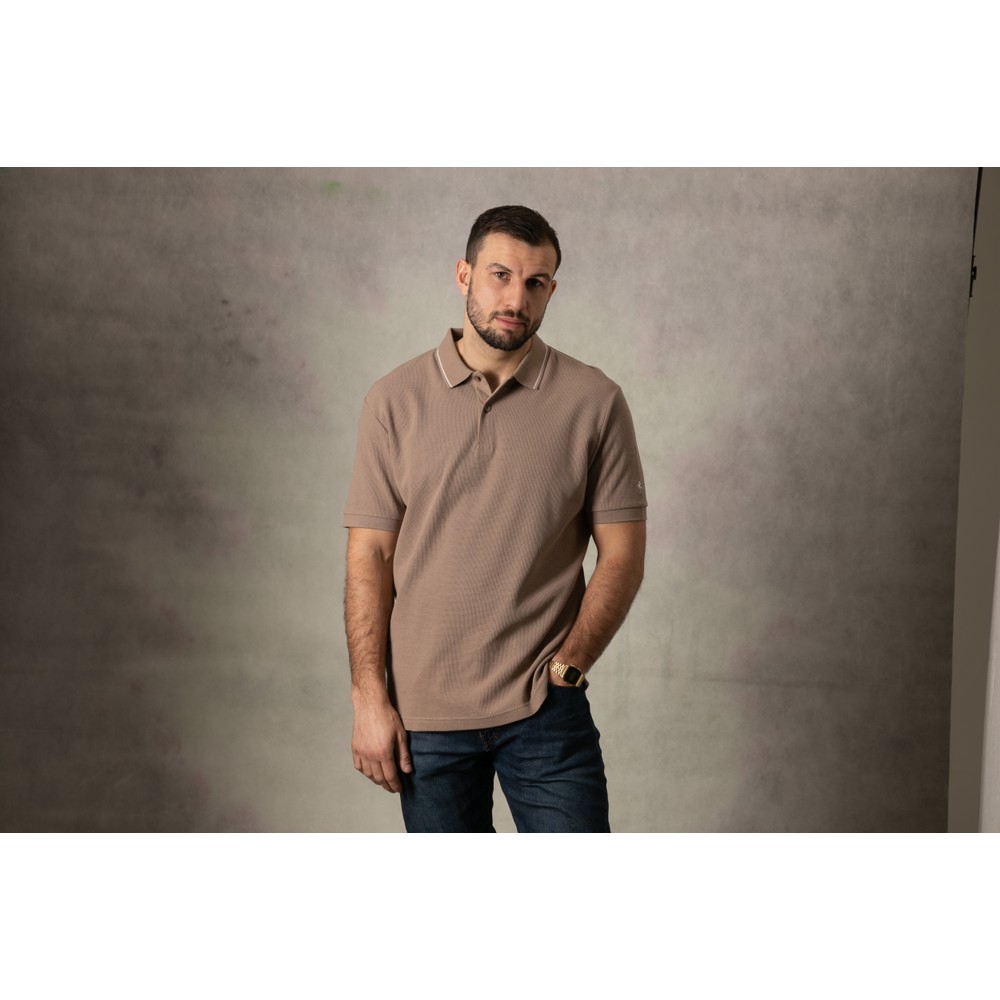 Clay Waffle Button Polo Shirt Clay