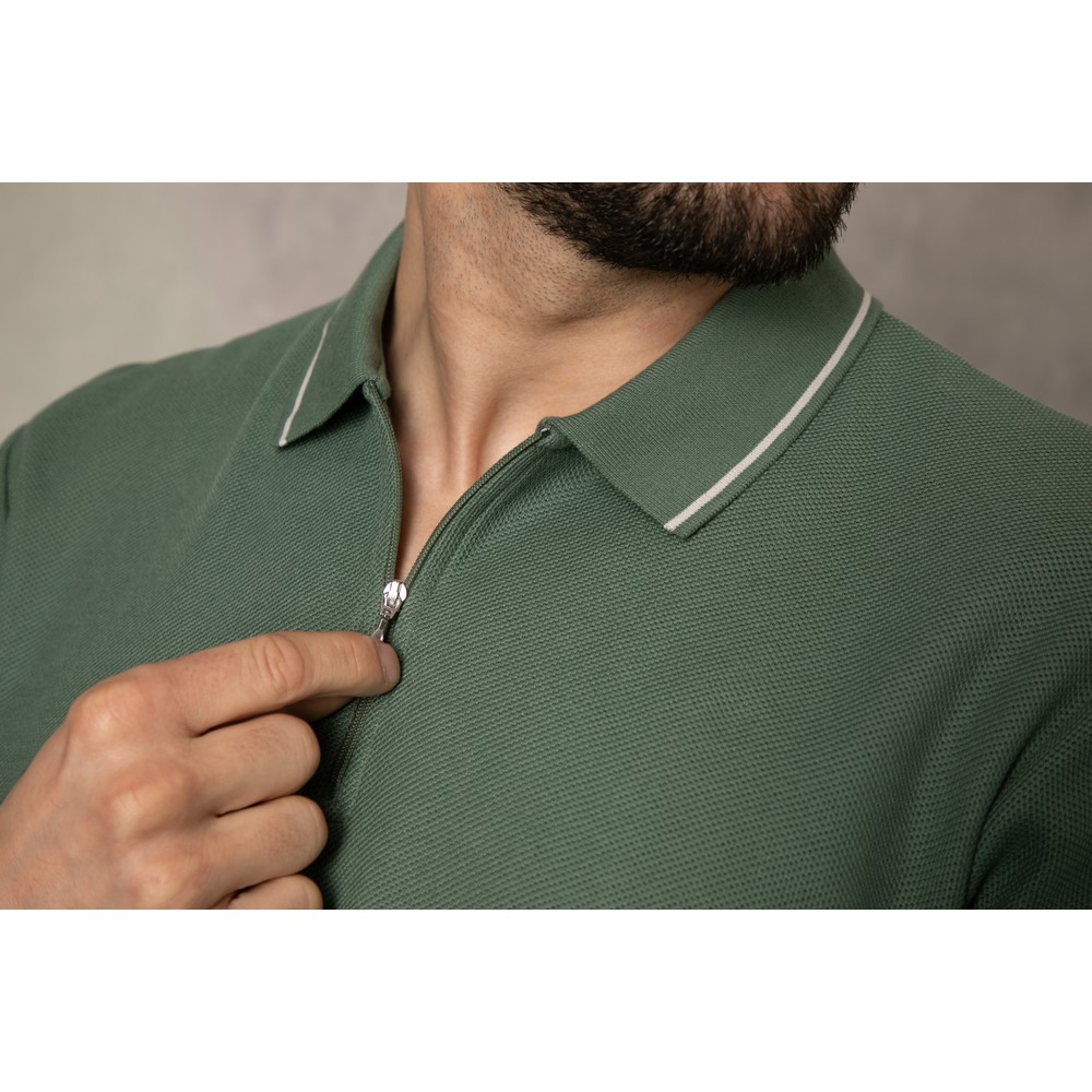 Jumbo Pique Zipper Polo Shirt Laurel