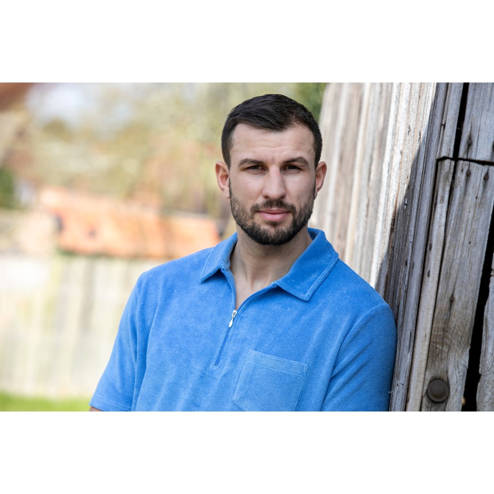 Terry Towelling Zip Polo Sky