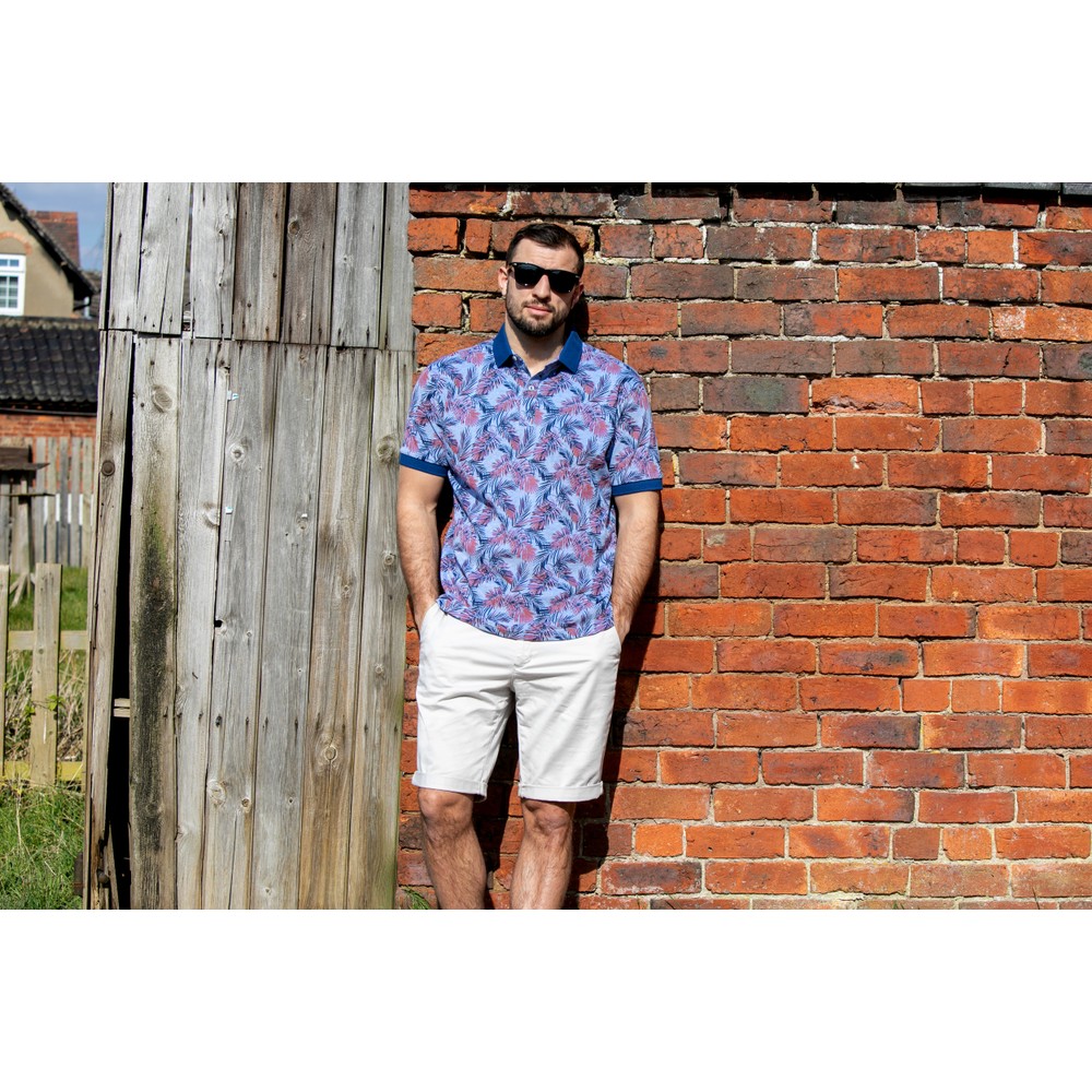 Palm Print Pique Polo Sky