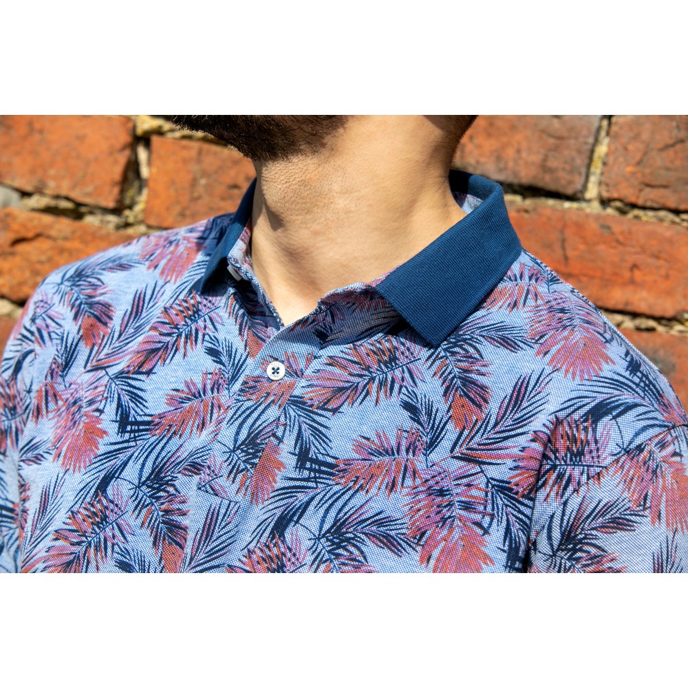 Palm Print Pique Polo Sky