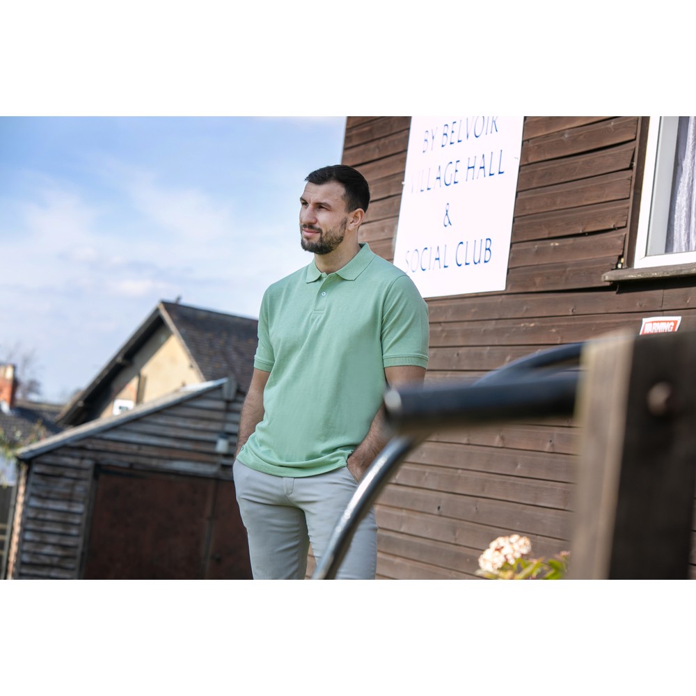 Short Sleeve Melange Pique Polo Pistachio