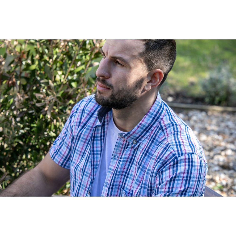 Short Sleeve Navy Check Shirt Navy