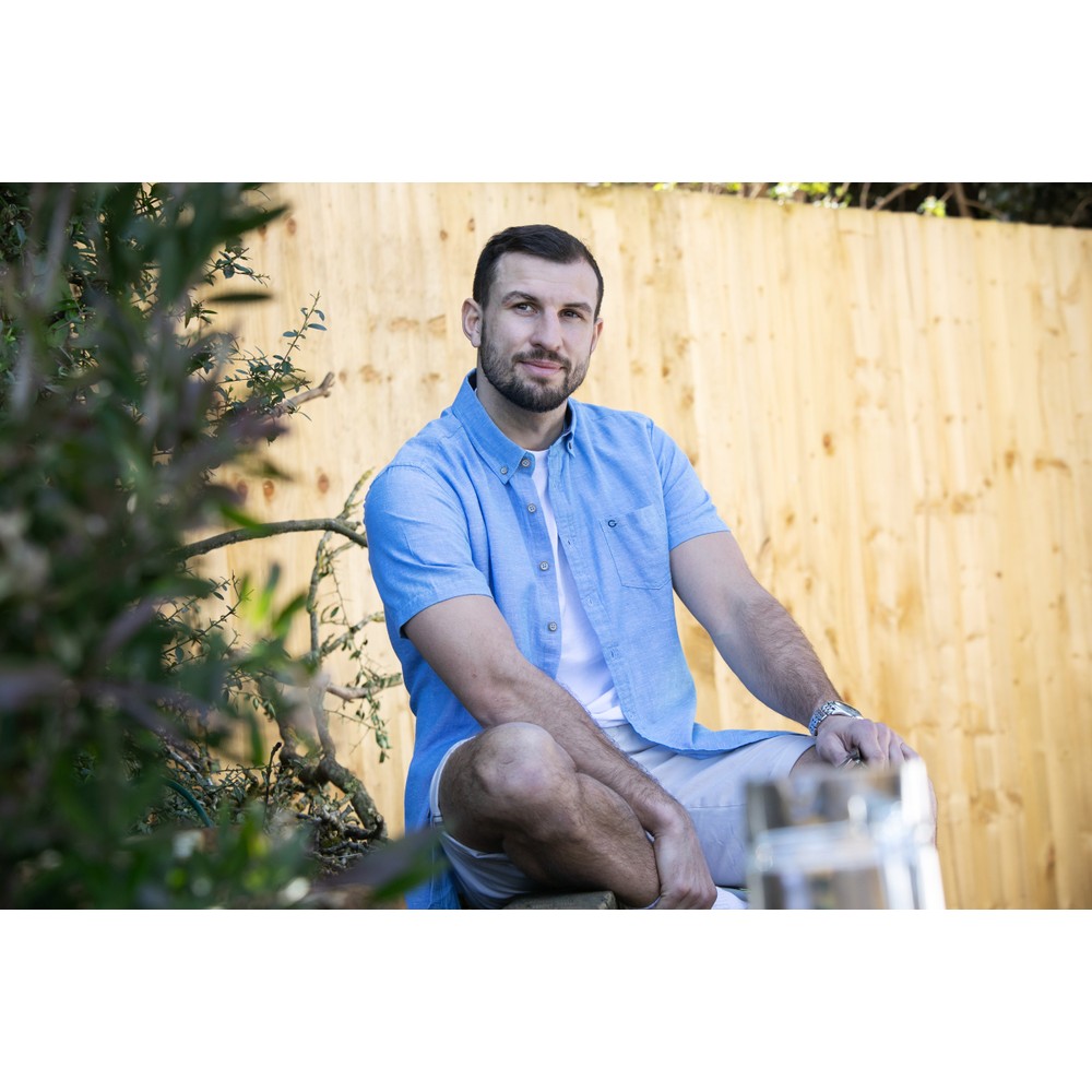 Short Sleeve Linen Rich Shirt Med Blue