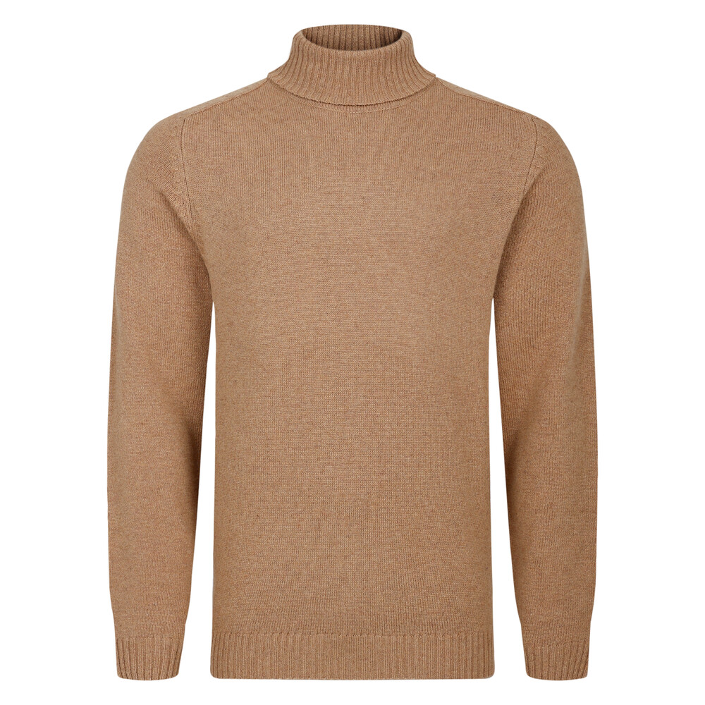 Peter Gribby Lambswool Roll Neck Jumper Caramel