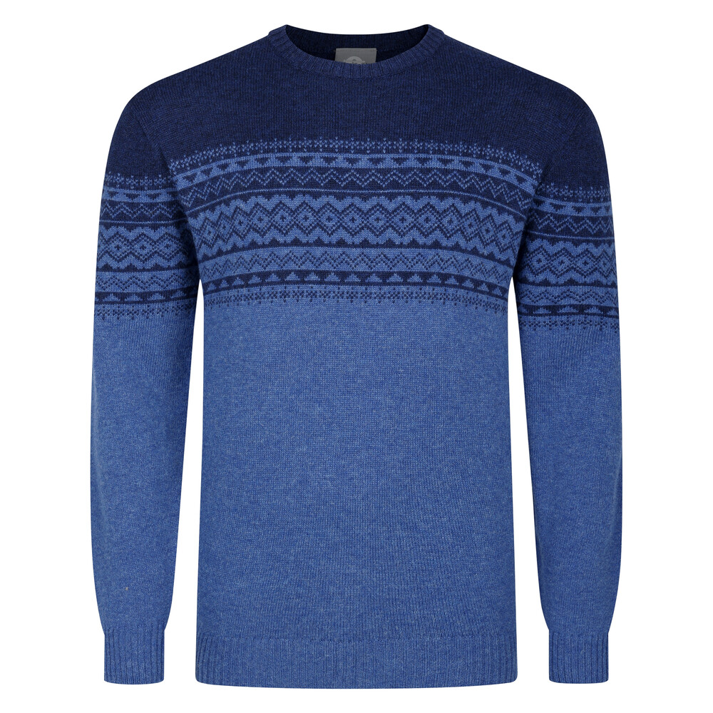 Peter Gribby Peter Gribby Fairisle Yoke Crew Neck Sweater in Blue/Navy
