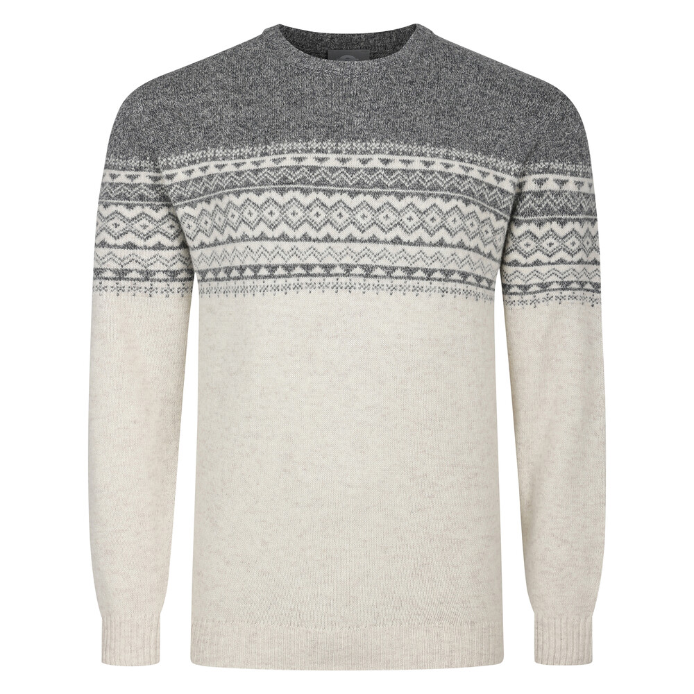 Peter Gribby Fairisle Yoke Crew Neck Sweater Ecru/Grey