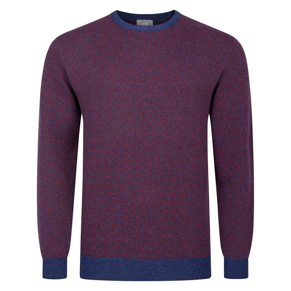 Peter Gribby Bi Colour Jacquard Crew Neck Jumper Navy