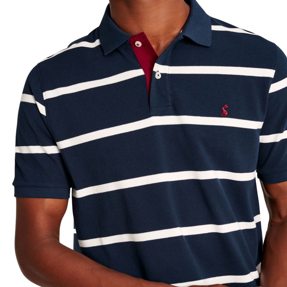 Joules Mens Filbert Pique Polo Shirt Navy White Stripe