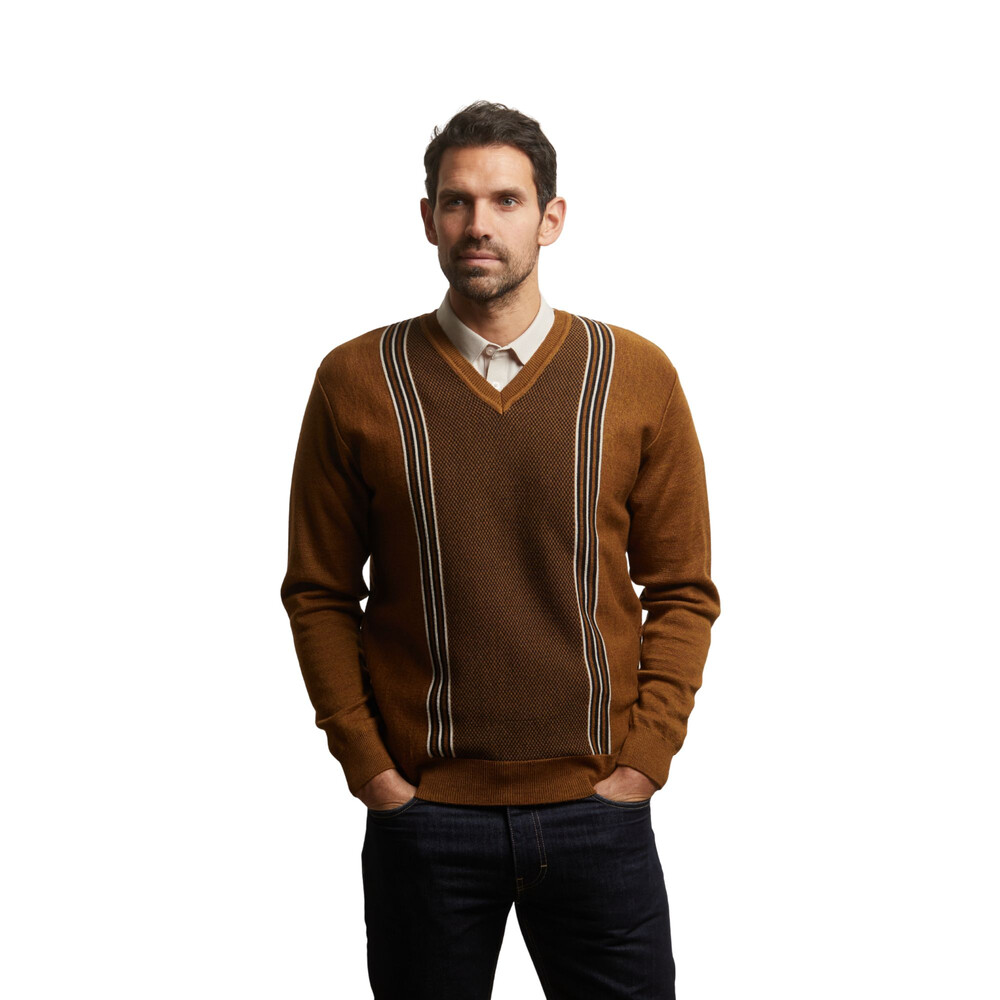 Gabicci V-Neck Retro Stripe Jumper Nutmeg