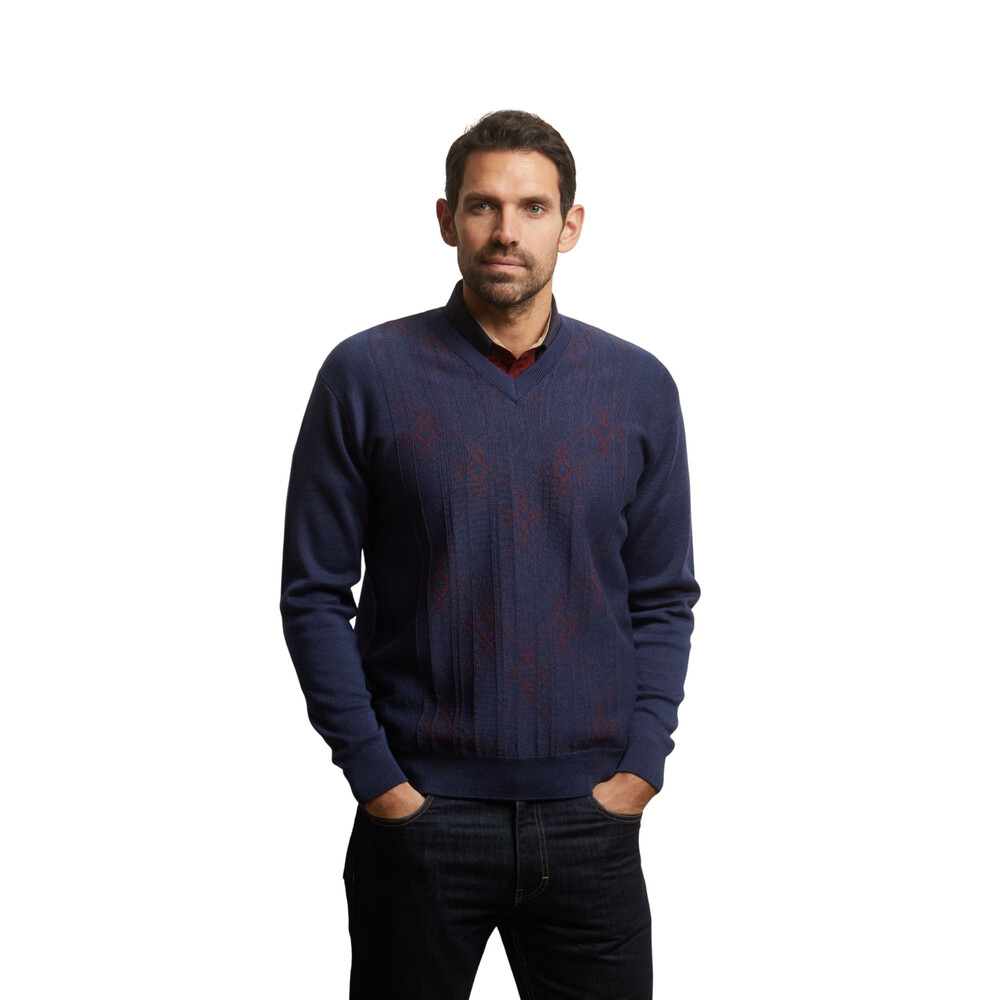 Gabicci V-Neck Diamond Panel Jumper Atlantic
