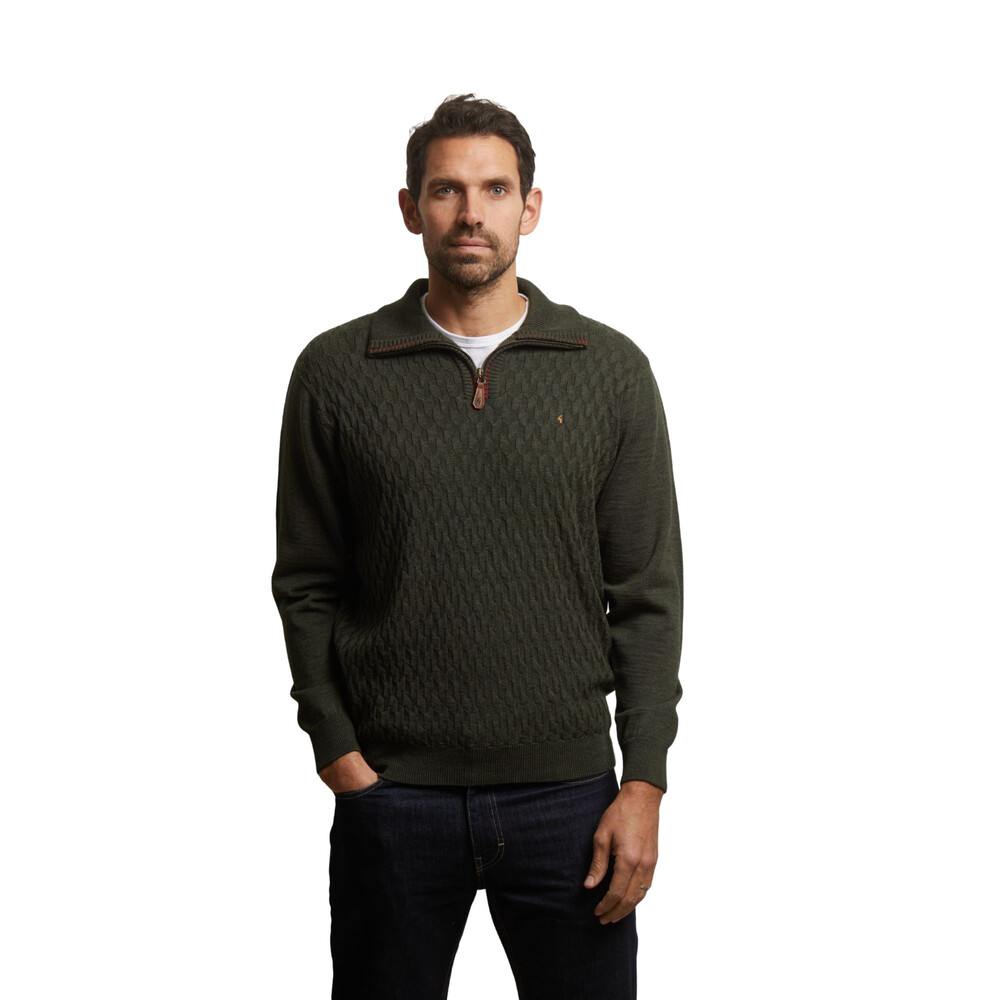 Gabicci Pattern Front Knit Quarter Zip Ivy
