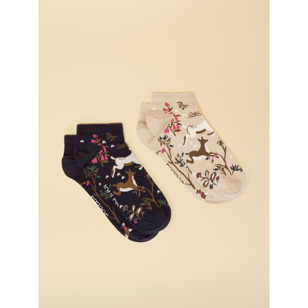 Joules Womens Rilla Socks 2 Pack Navy Oatmeal