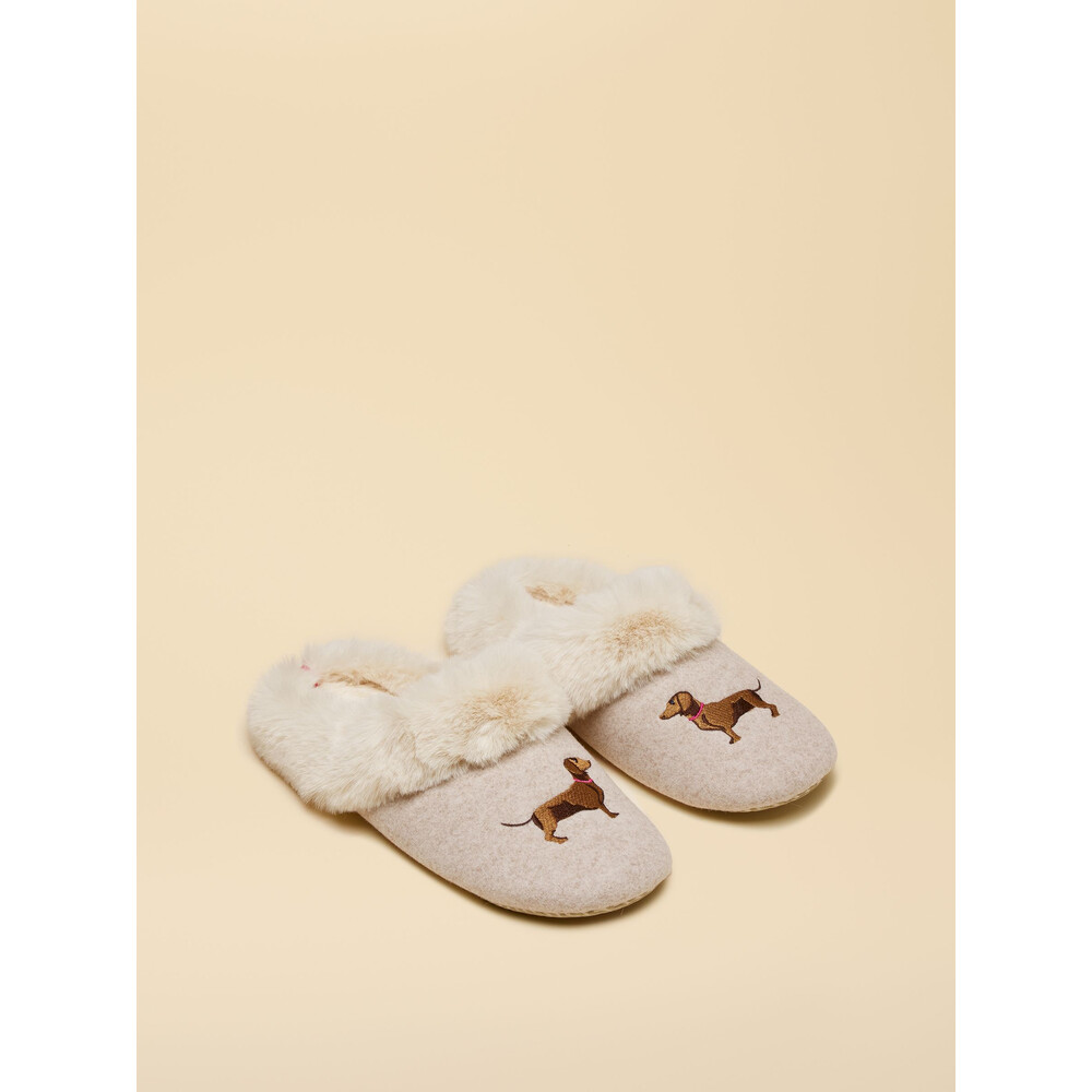 Joules Womens Slippet Dachshund Slippers Oatmeal