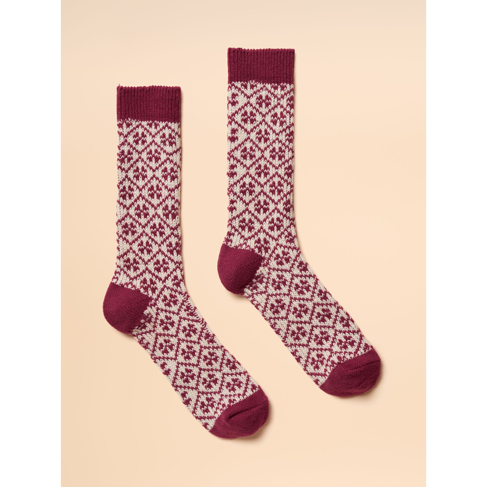 Joules Womens Cosy Stripe Socks Berry Red