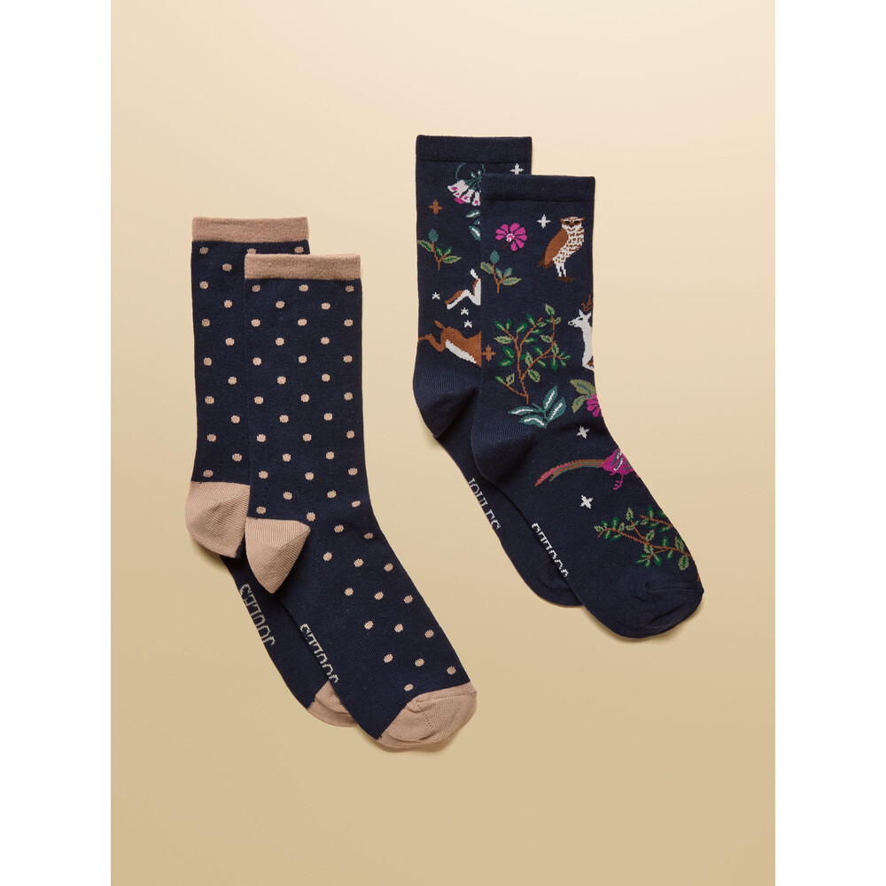 Joules Womens Everyday 2 Pack Socks Multi/Navy
