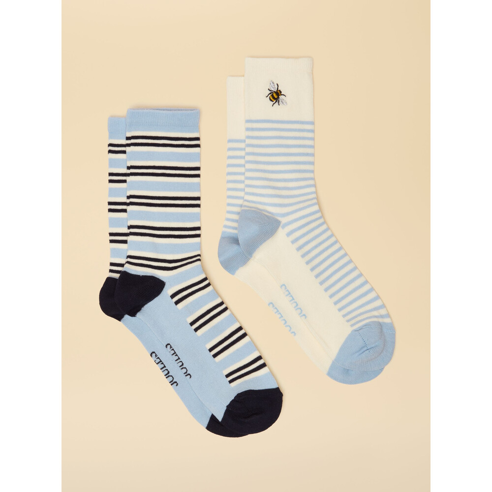Joules Womens Everyday 2 Pack Socks Blue/Ecru