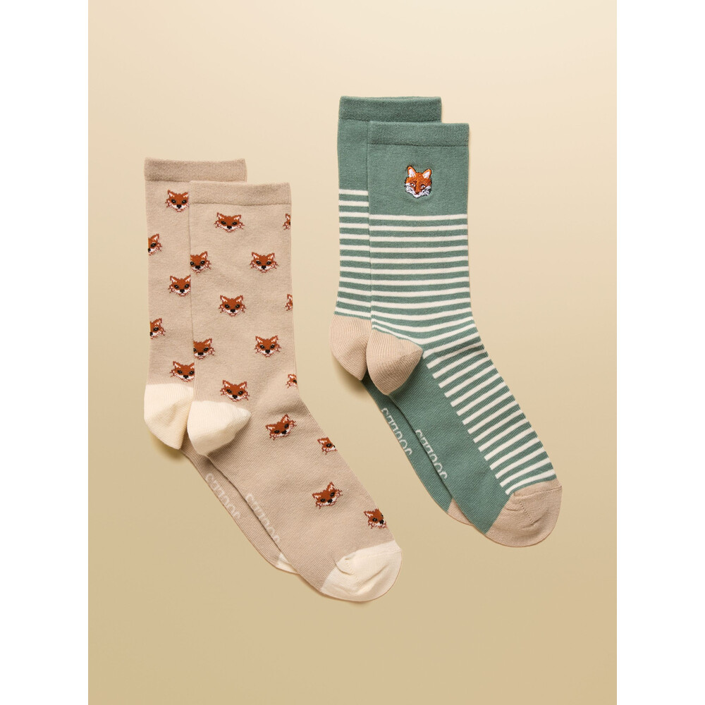 Joules Womens Everyday 2 Pack Socks Khaki/Stone