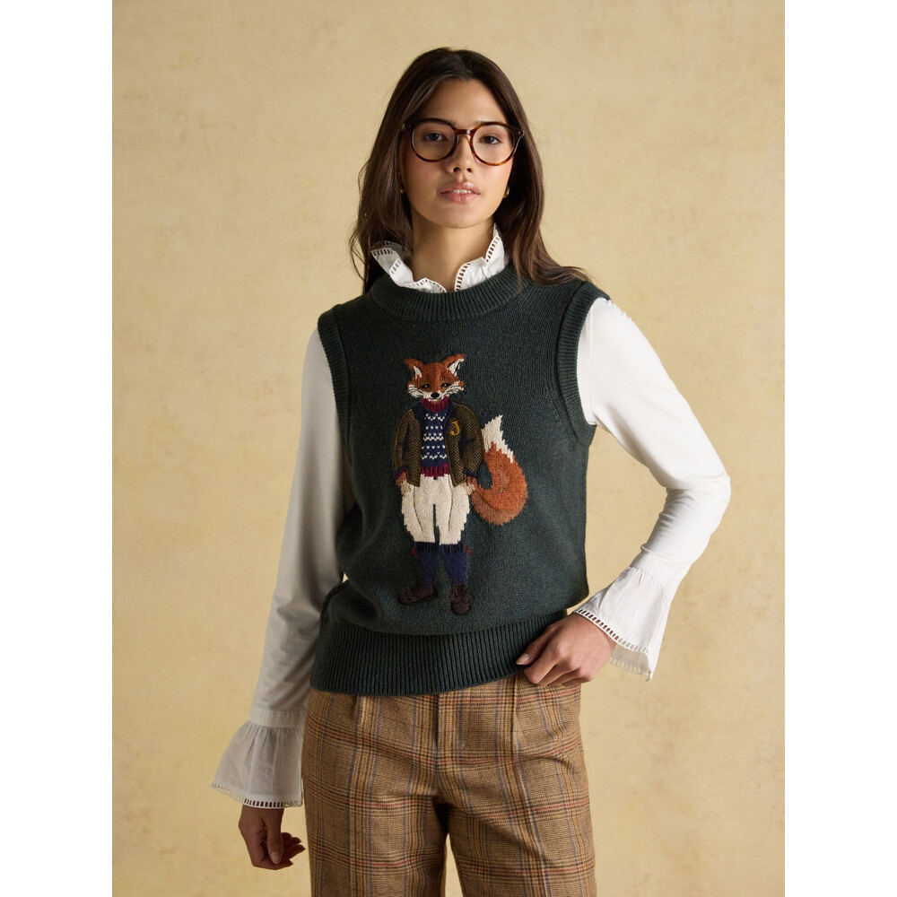 Joules Womens Jonty Fox Tank Tweed Vest Green