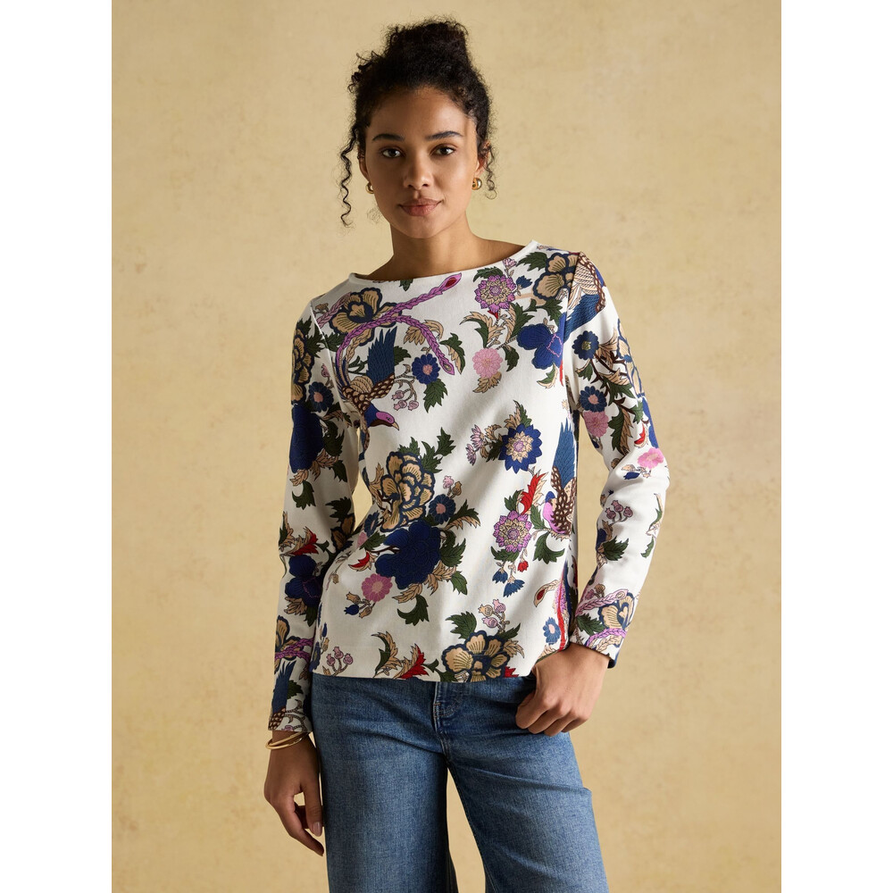Joules Womens Printed Harbour Top Cream Bird