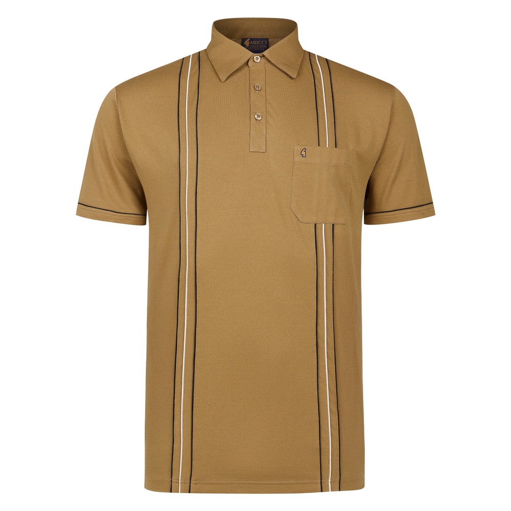 Gabicci Vertical Stripe Polo Shirt Nutmeg