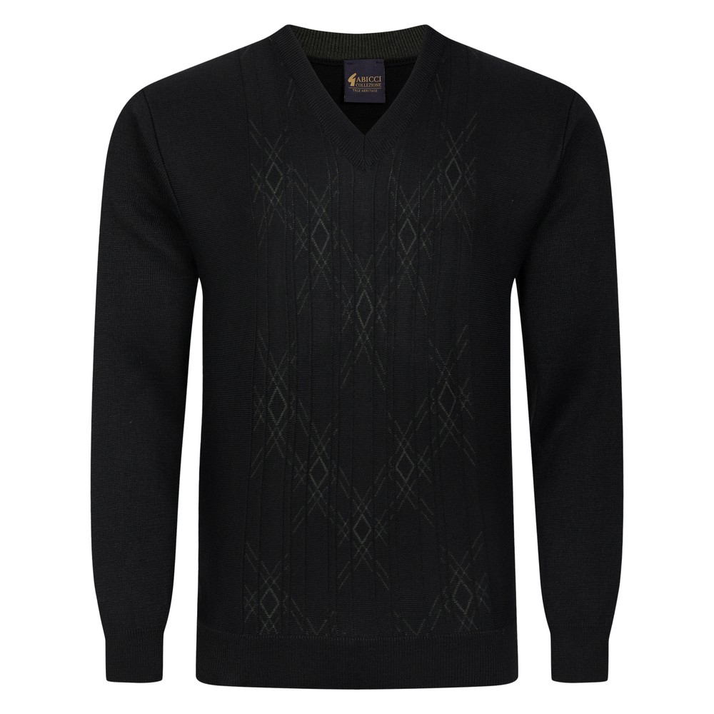 Gabicci V-Neck Diamond Panel Jumper Black