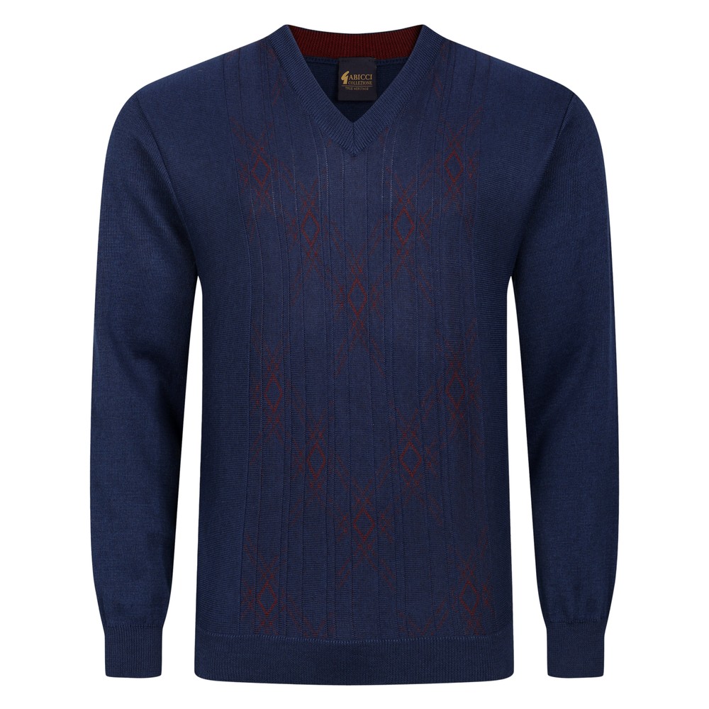 Gabicci V-Neck Diamond Panel Jumper Atlantic