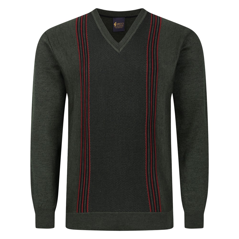 Gabicci Gabicci V-Neck Retro Stripe Jumper in Ivy