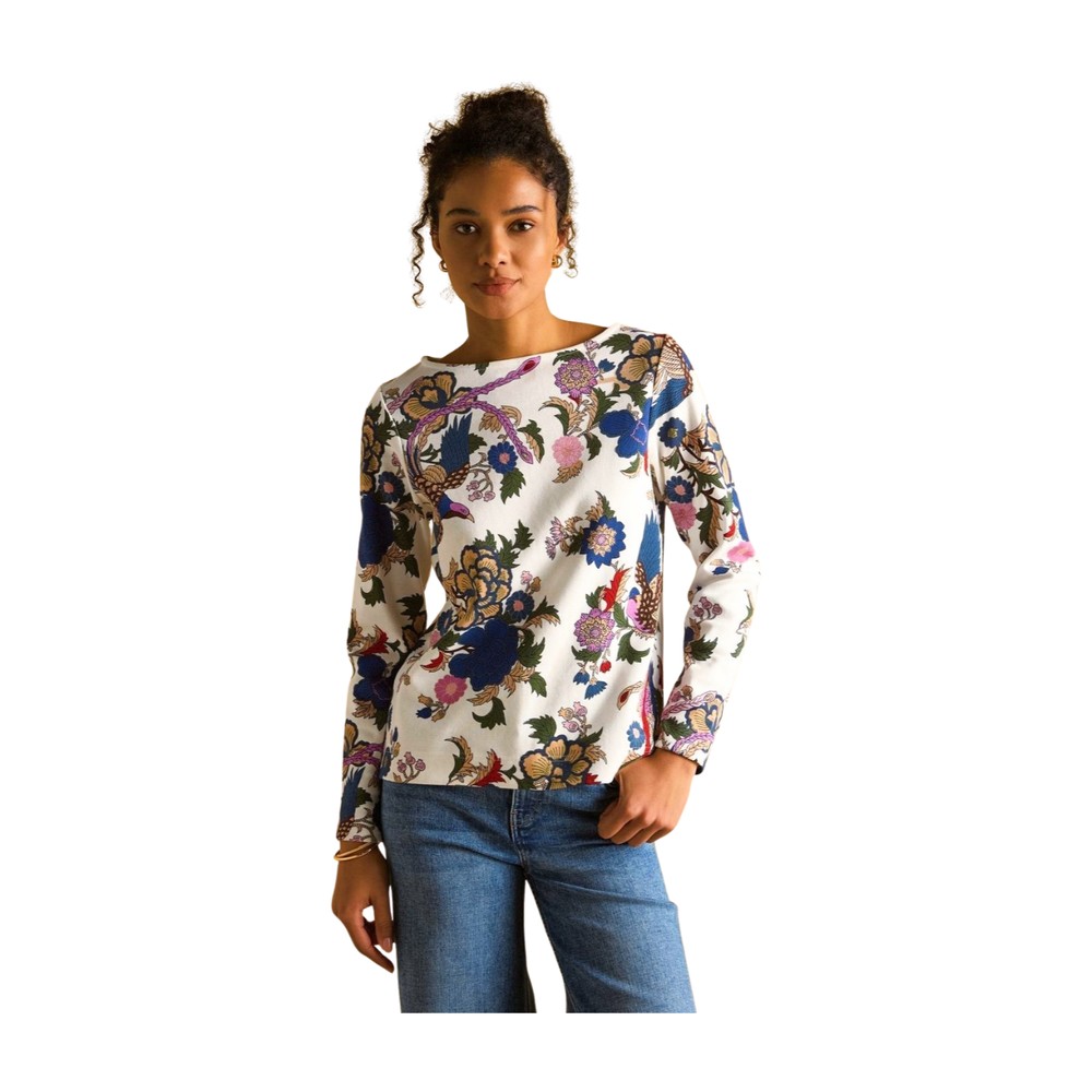 Joules Womens Printed Harbour Top Cream Bird